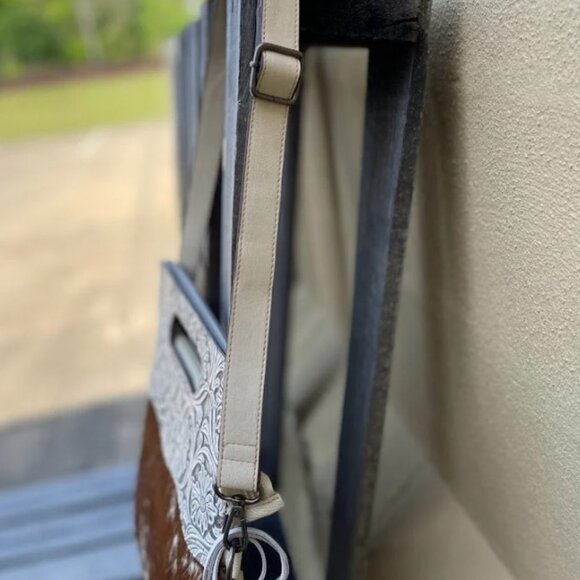 Cowhide and Off White Tooled Leather Concealed Carry Purse